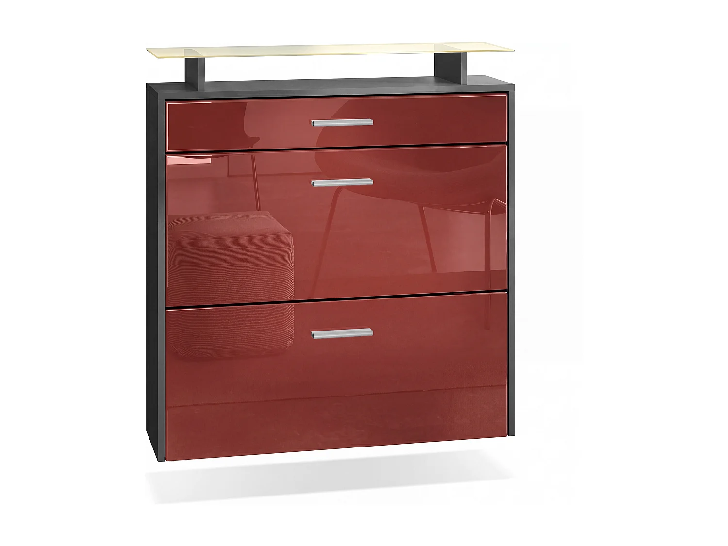 SCHUHSCHRANK Malea Fronten in Bordeaux Hochglanz