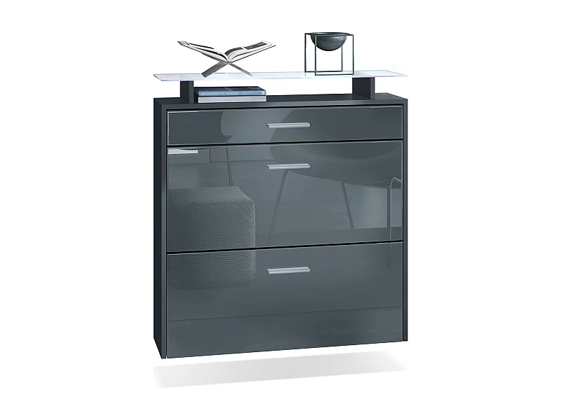 Scarpiera Vladon Malea, antracite opaco /grigio lucido incl. LED - carrello appeso per 16 paia di scarpe (89 x 96 x 23 cm)