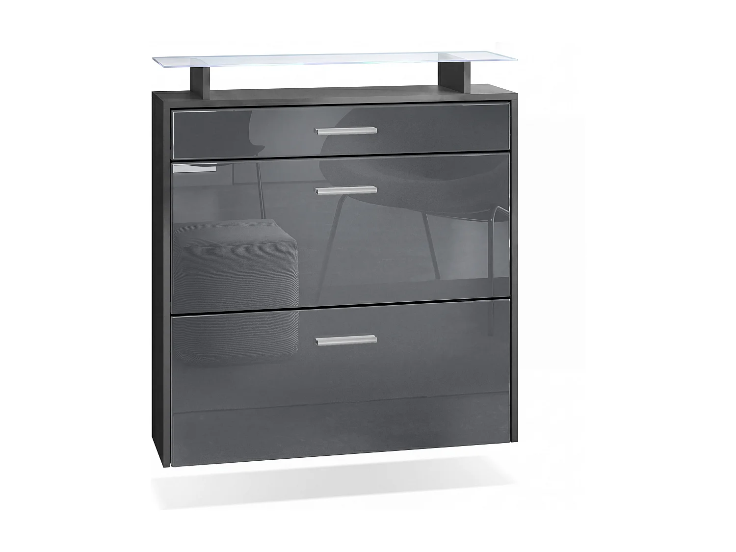 SCHUHSCHRANK Malea Fronten in Grau Hochglanz