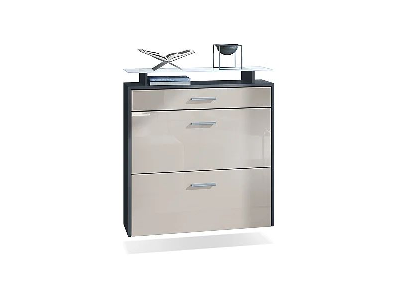 SCHUHSCHRANK Malea Fronten in Sandgrau Hochglanz