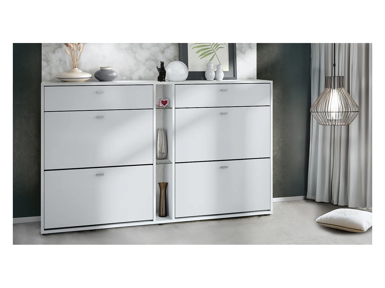 Meuble à chaussures à bascule Today 155,5 x 95 x 28 cm, corps en Blanc mat, façades en blanc mat