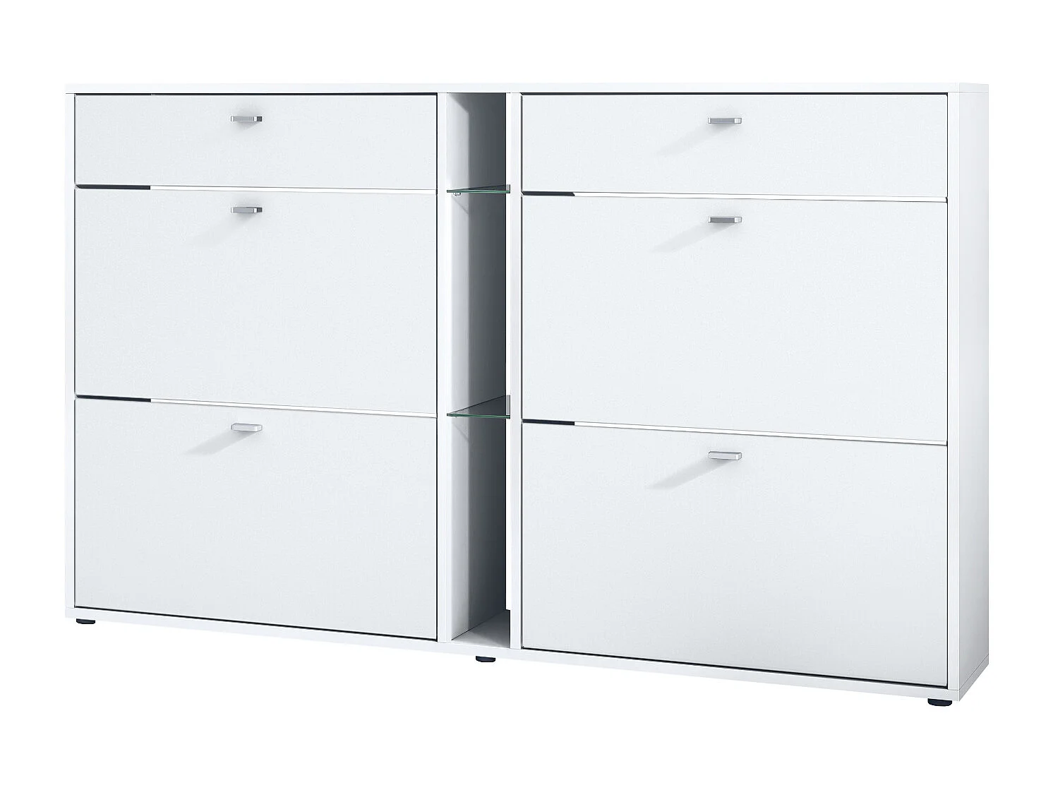 Scarpiera Today con 4 ante e 2 cassetti 155,5 x 95 x 28 cm, struttura in bianco opaco, frontali in bianco opaco