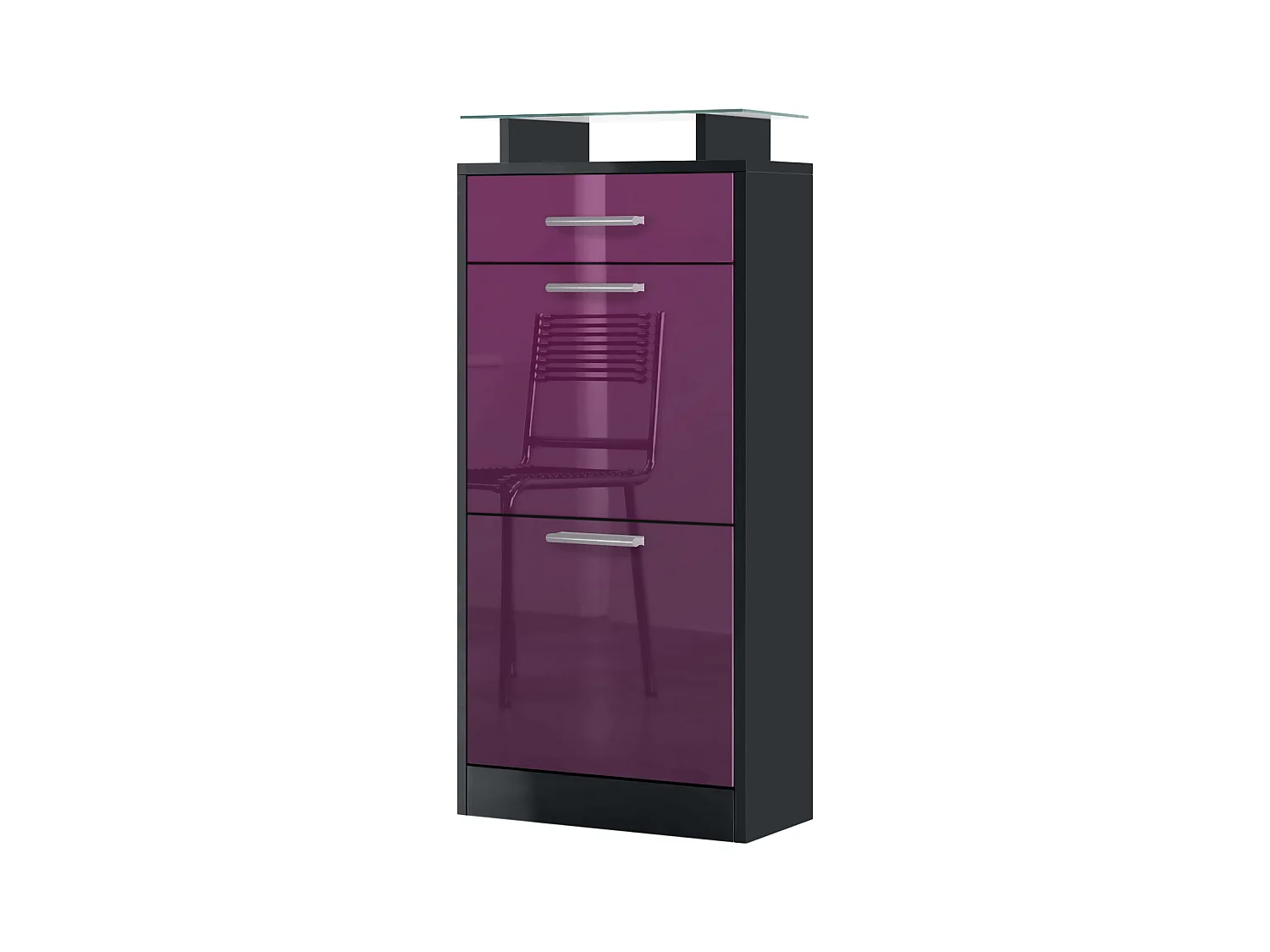 SCHUHSCHRANK Loret Front in Brombeer Hochglanz