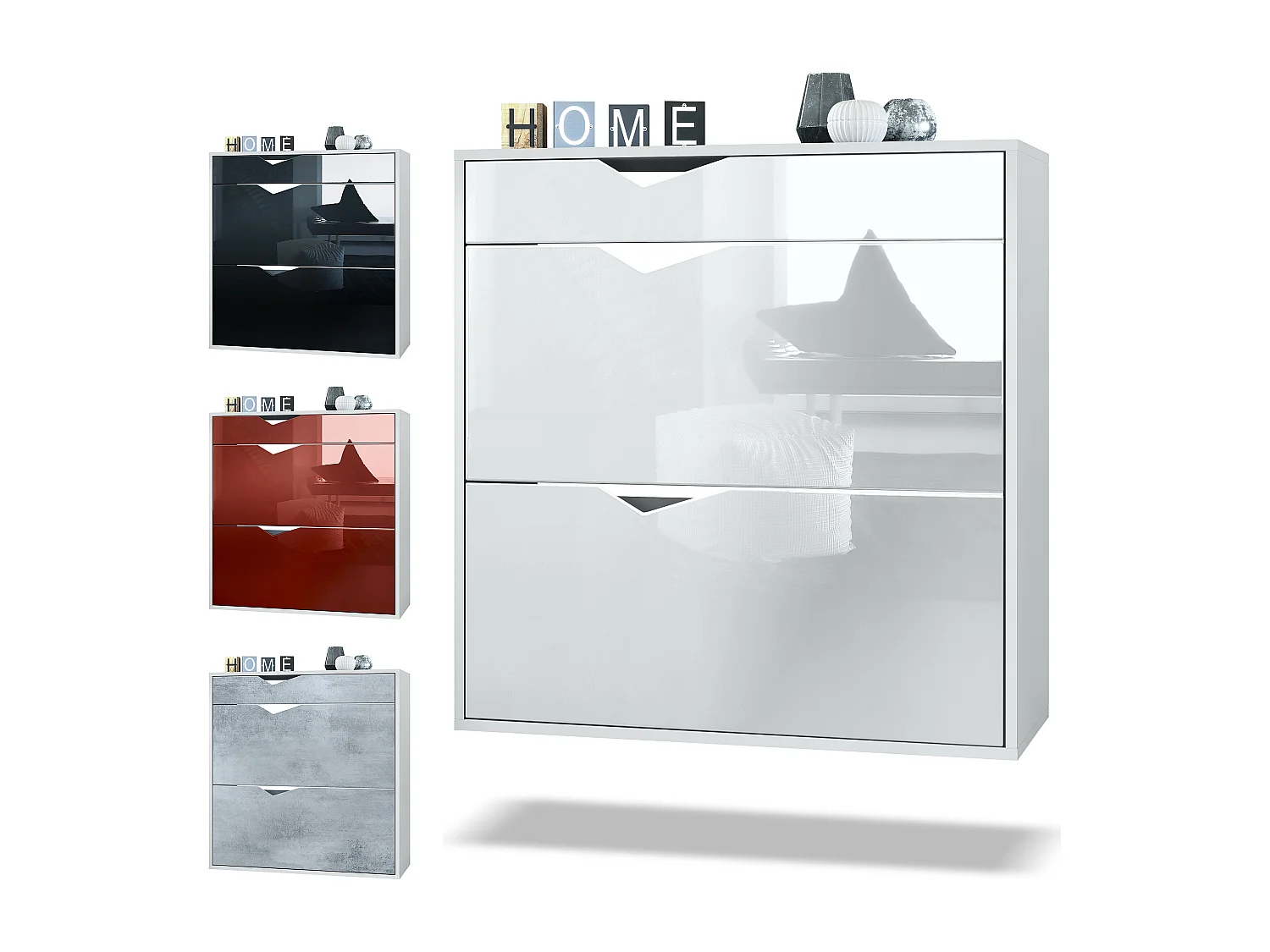 Armoire à chaussures Kolmio 85 x 87 x 33 cm, corps en blanc mat, façades en Bordeaux haute brillance | Grand choix de couleurs