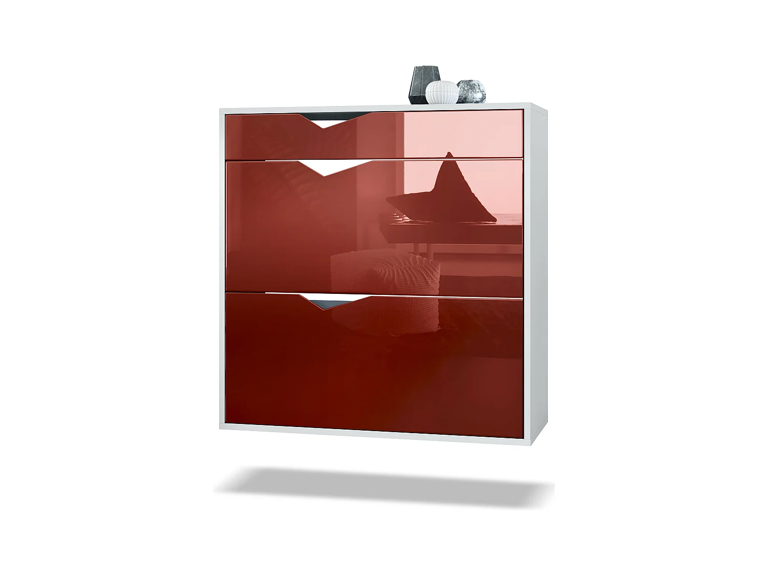 Zapatero Kolmio 85 x 87 x 33 cm, cuerpo en blanco mate, frentes en Burdeos de alto brillo | Amplia selección de colores