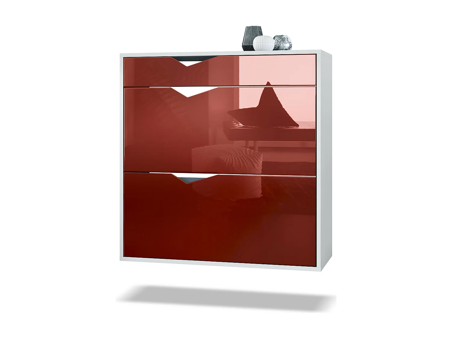 Scarpiera Kolmio 85 x 87 x 33 cm, struttura in bianco opaco, frontali in bordeaux lucido | Vasta scelta di colori