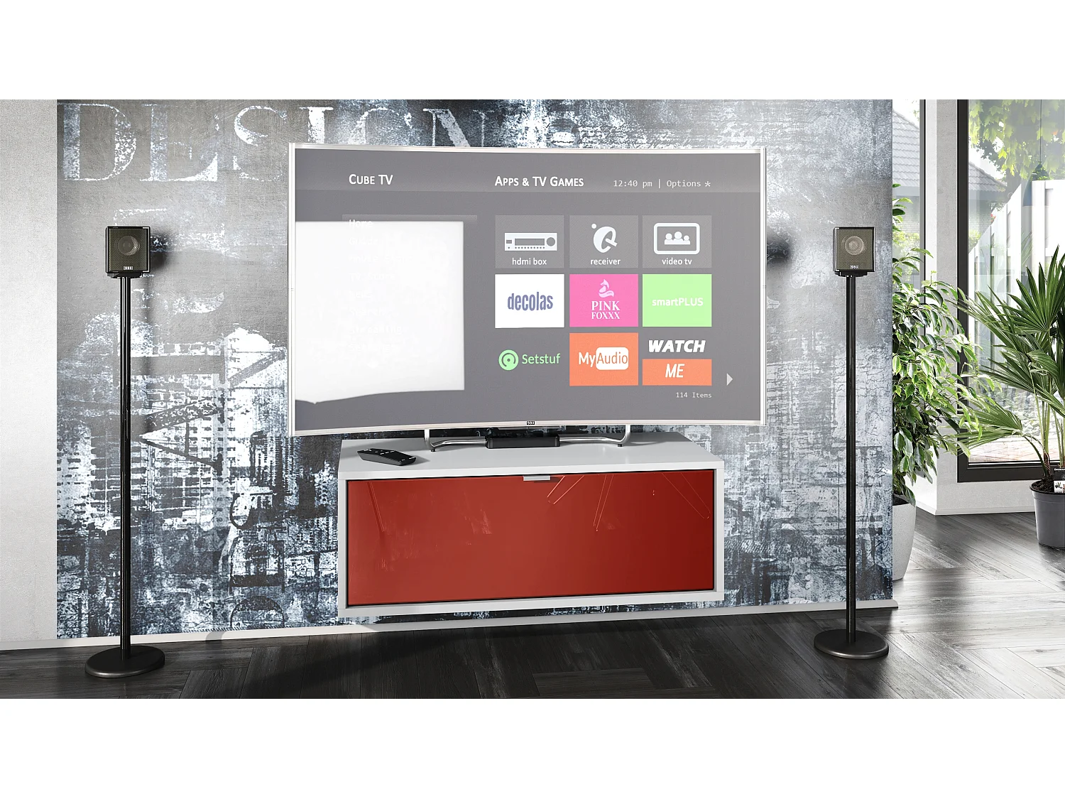 Meuble TV Lana 80 armoire murale lowboard 80 x 29 x 37 cm, caisson en blanc mat, façades en Bordeaux haute brillance | Grand choix de couleurs