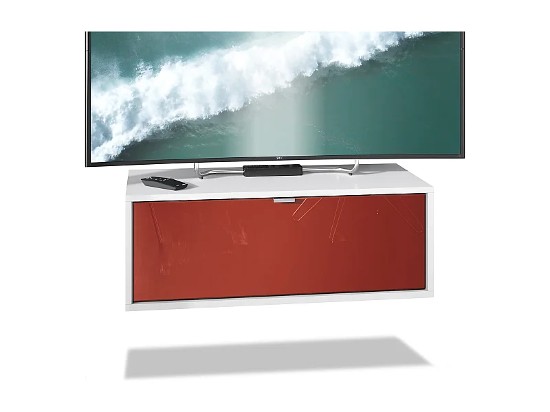 Meuble TV Lana 80 armoire murale lowboard 80 x 29 x 37 cm, caisson en blanc mat, façades en Bordeaux haute brillance | Grand choix de couleurs