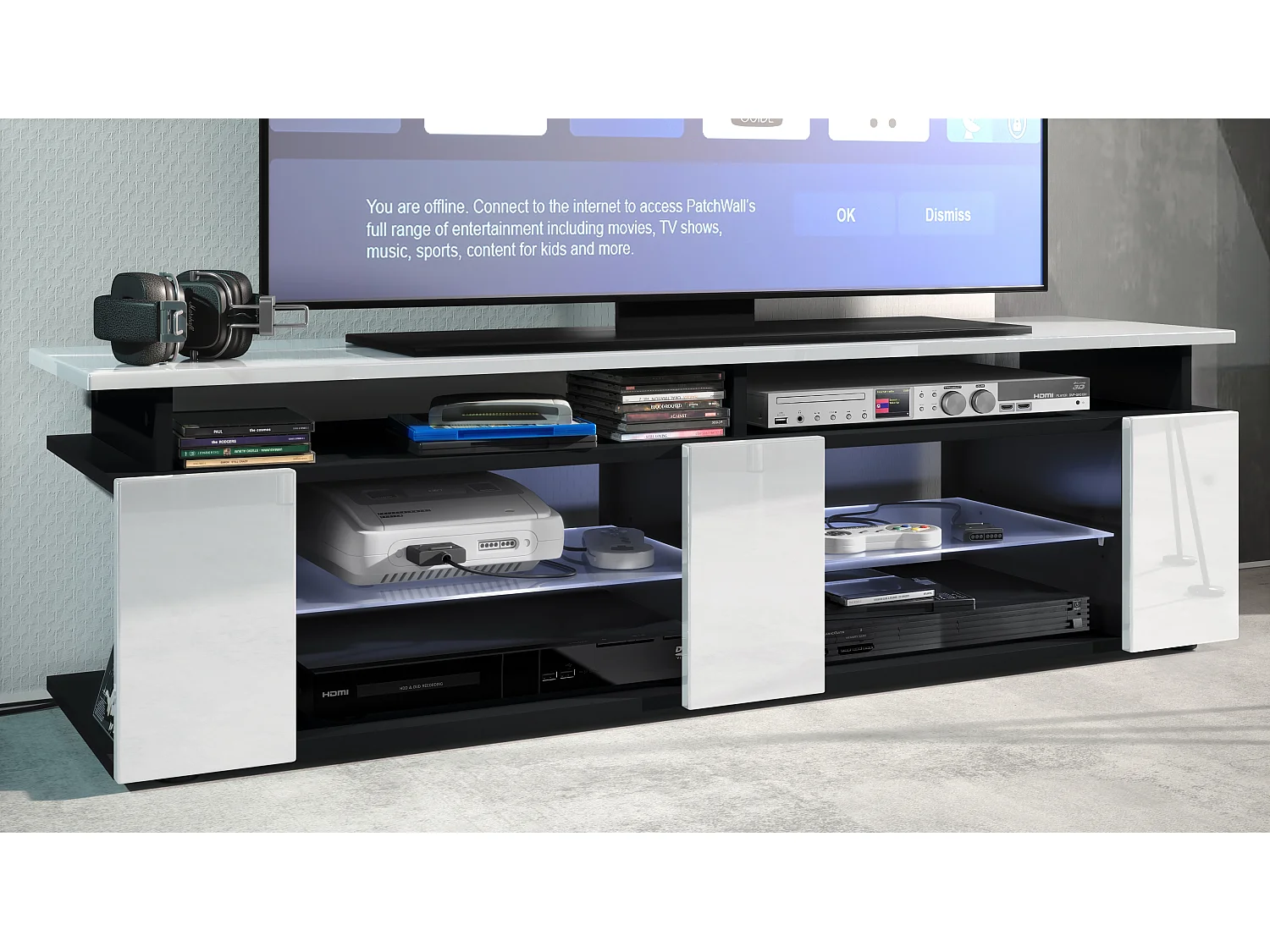 LOWBOARD Movie Fronten und obere Platte des Aufsatzes in Weiß Hochglanz