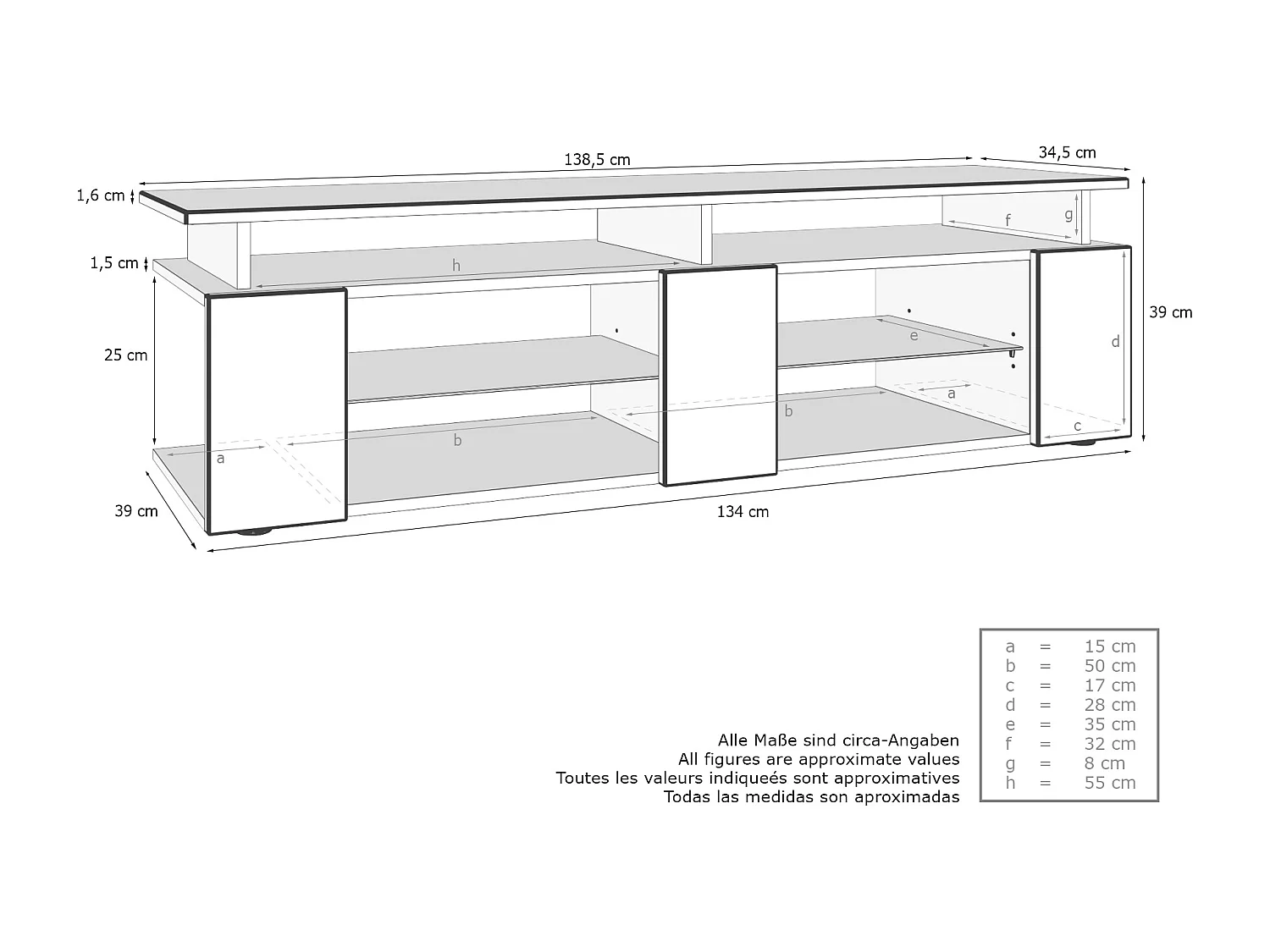 TV Board Movie V2 Game On Lowboard 138,5 x 39 x 39 cm , caisson en noir mat, façades en gris haute brillance
