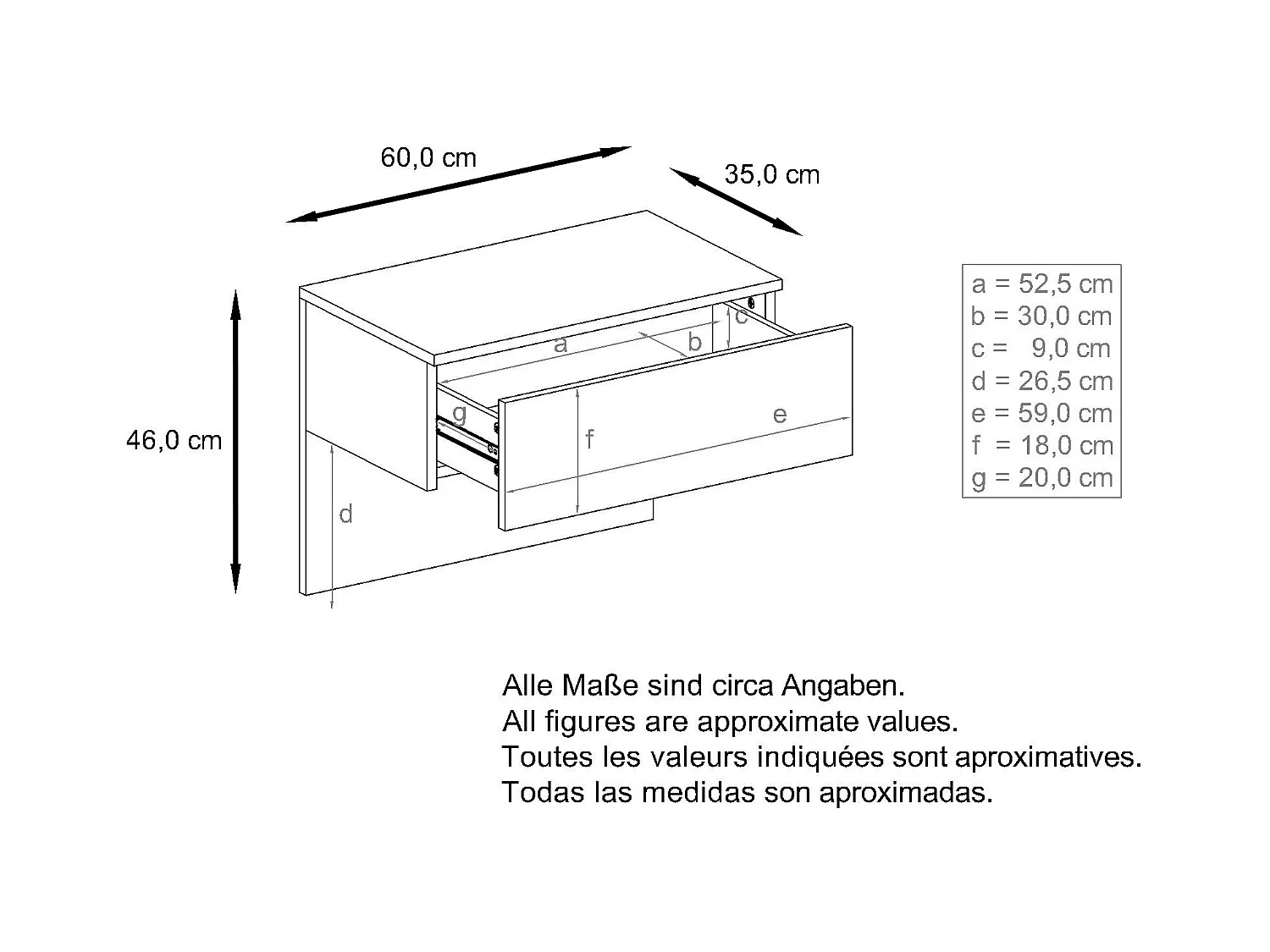 Vladon Mesita de noche Sleep, Cómoda de noche con Cajón para Montaje en Pared, Negro mate/Blanco mate incl. iluminación LED (60 x 46 x 35 cm)