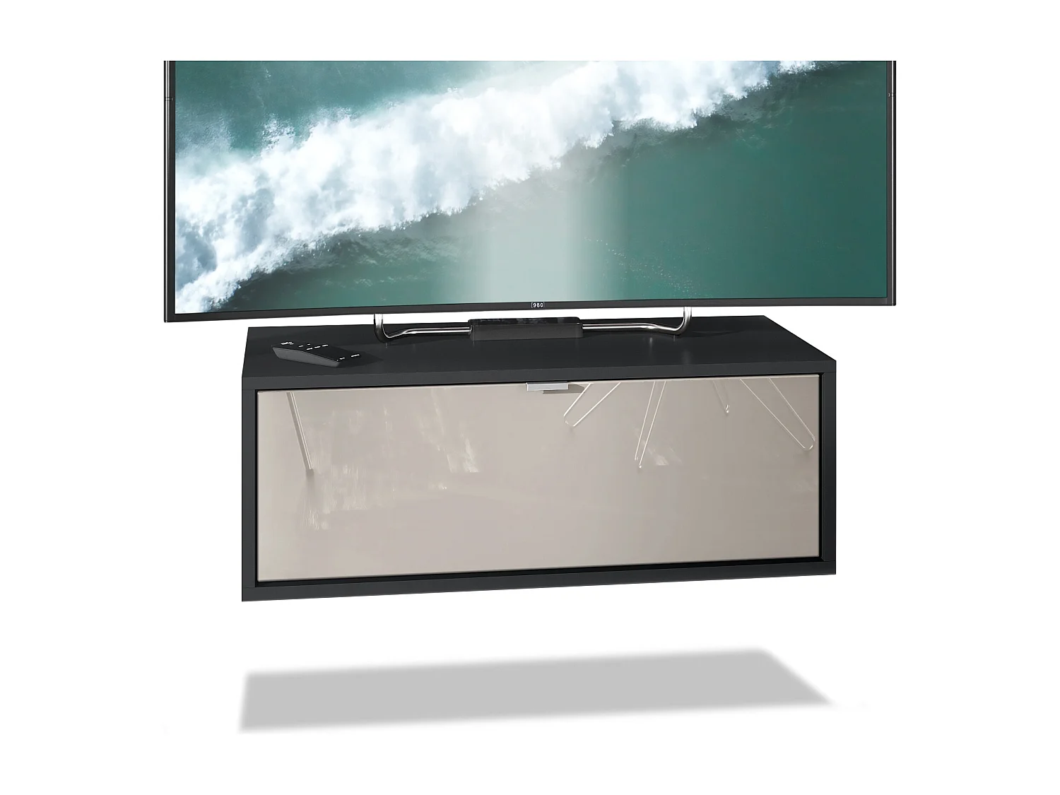 Meuble TV Lana 80 armoire murale lowboard 80 x 29 x 37 cm, caisson en noir mat, façades en gris sable haute brillance | Grand choix de couleurs