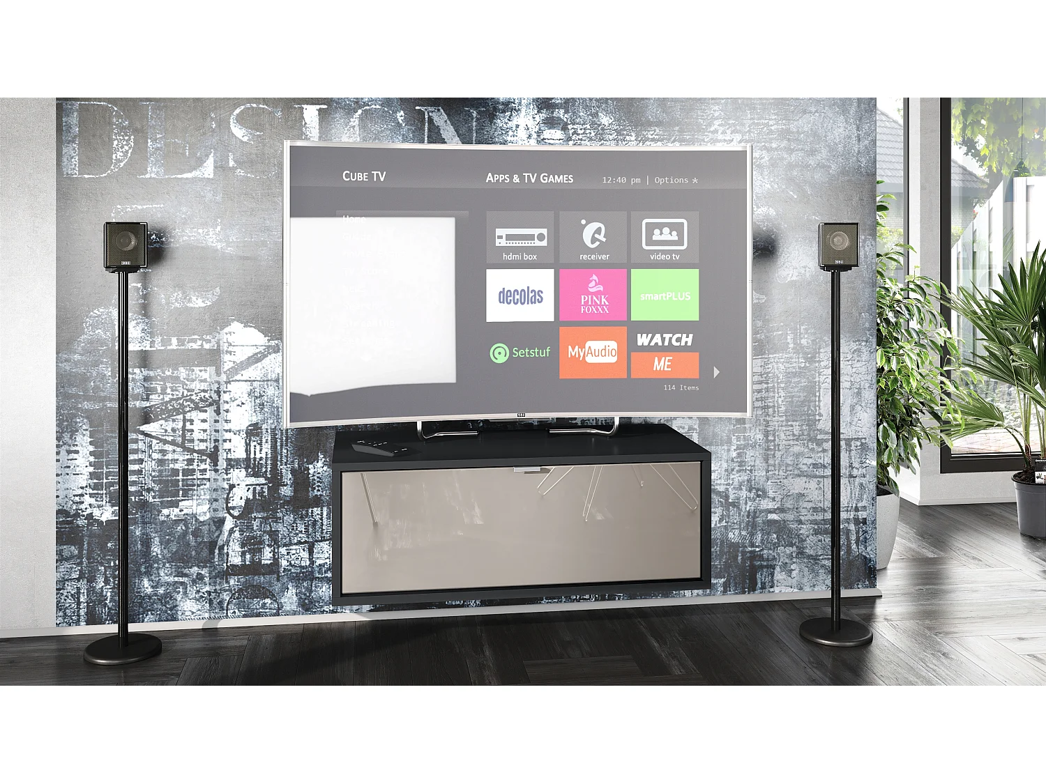 Meuble TV Lana 80 armoire murale lowboard 80 x 29 x 37 cm, caisson en noir mat, façades en gris sable haute brillance | Grand choix de couleurs