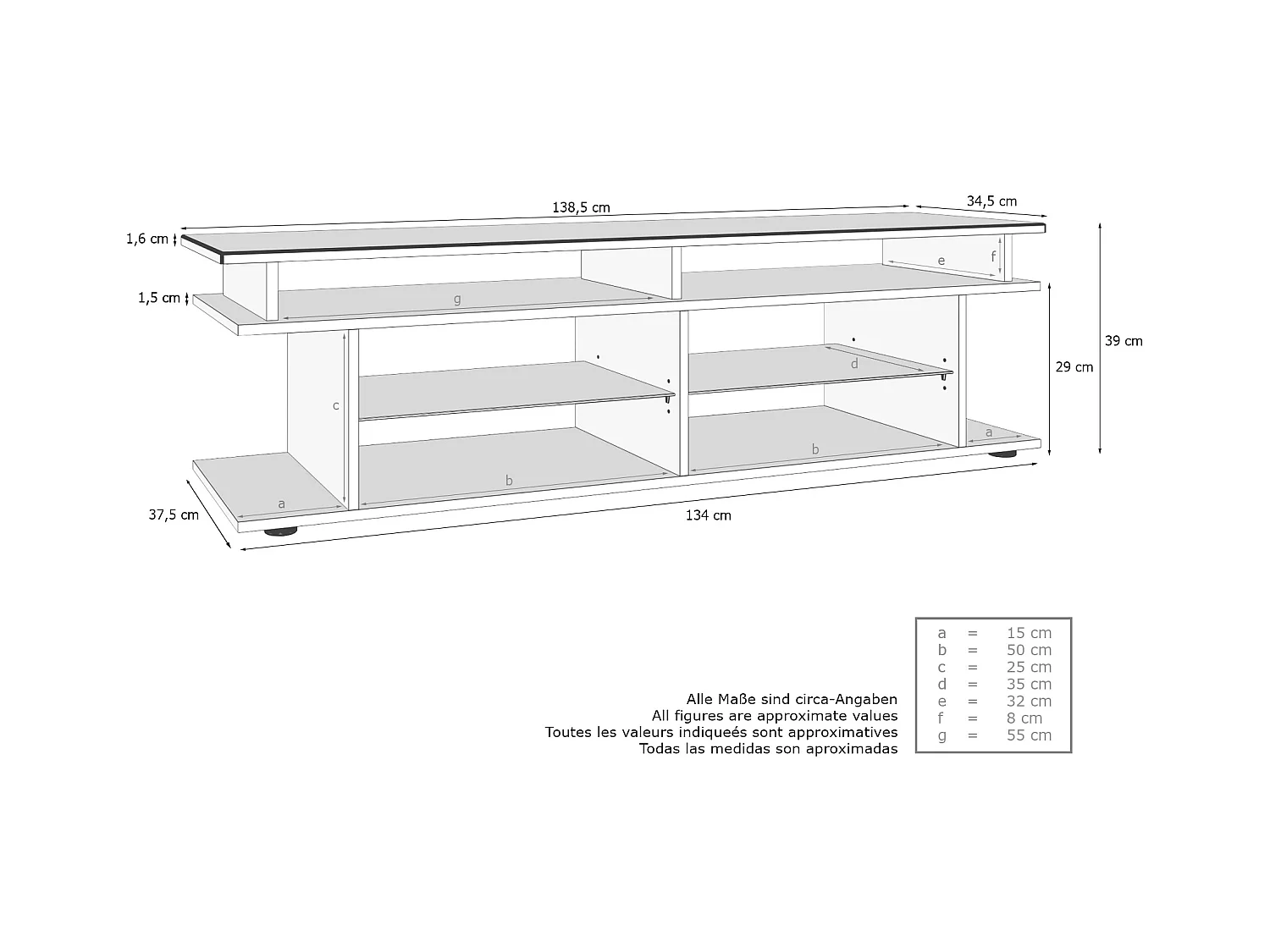 TV Board Movie V3 Game On 138,5 x 39 x 37,5 cm , caisson en blanc mat, élément supérieur en gris haute brillance