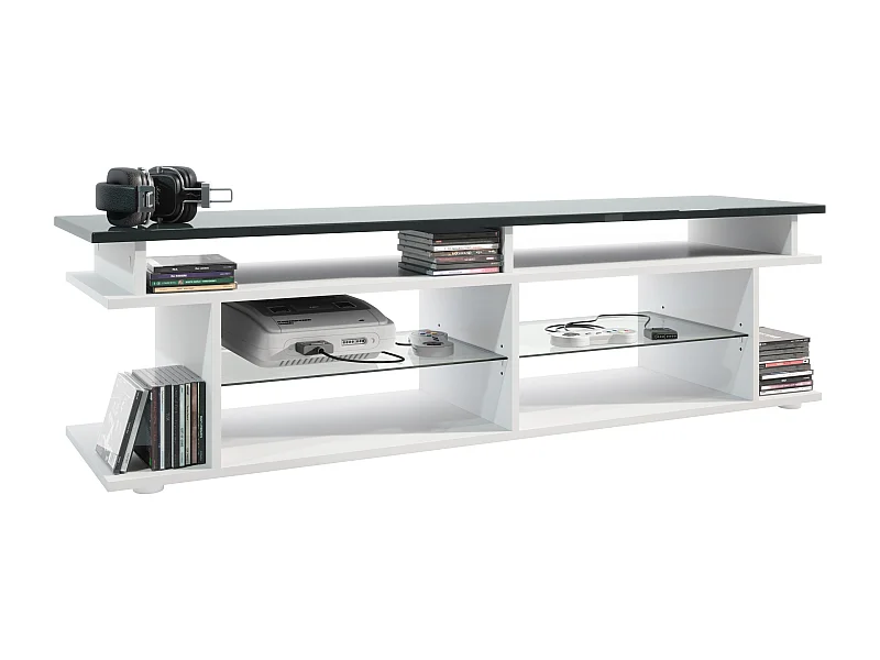 TV Board Movie V3 Game On 138,5 x 39 x 37,5 cm , caisson en blanc mat, élément supérieur en gris haute brillance