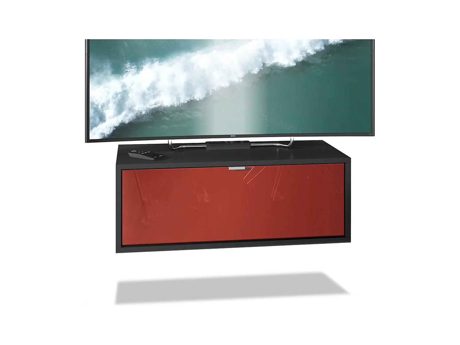 Meuble TV Lana 80 armoire murale lowboard 80 x 29 x 37 cm, caisson en noir mat, façades en bordeaux haute brillance | Grand choix de couleurs