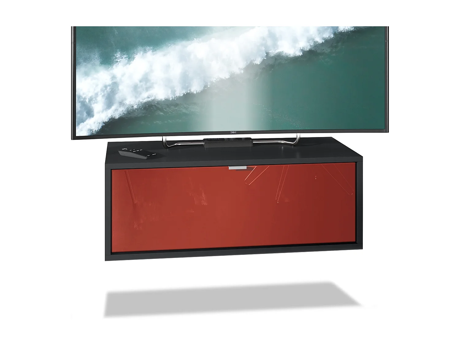 Meuble TV Lana 80 armoire murale lowboard 80 x 29 x 37 cm, caisson en noir mat, façades en bordeaux haute brillance | Grand choix de couleurs