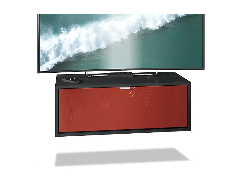 Meuble TV Lana 80 armoire murale lowboard 80 x 29 x 37 cm, caisson en noir mat, façades en bordeaux haute brillance | Grand choix de couleurs