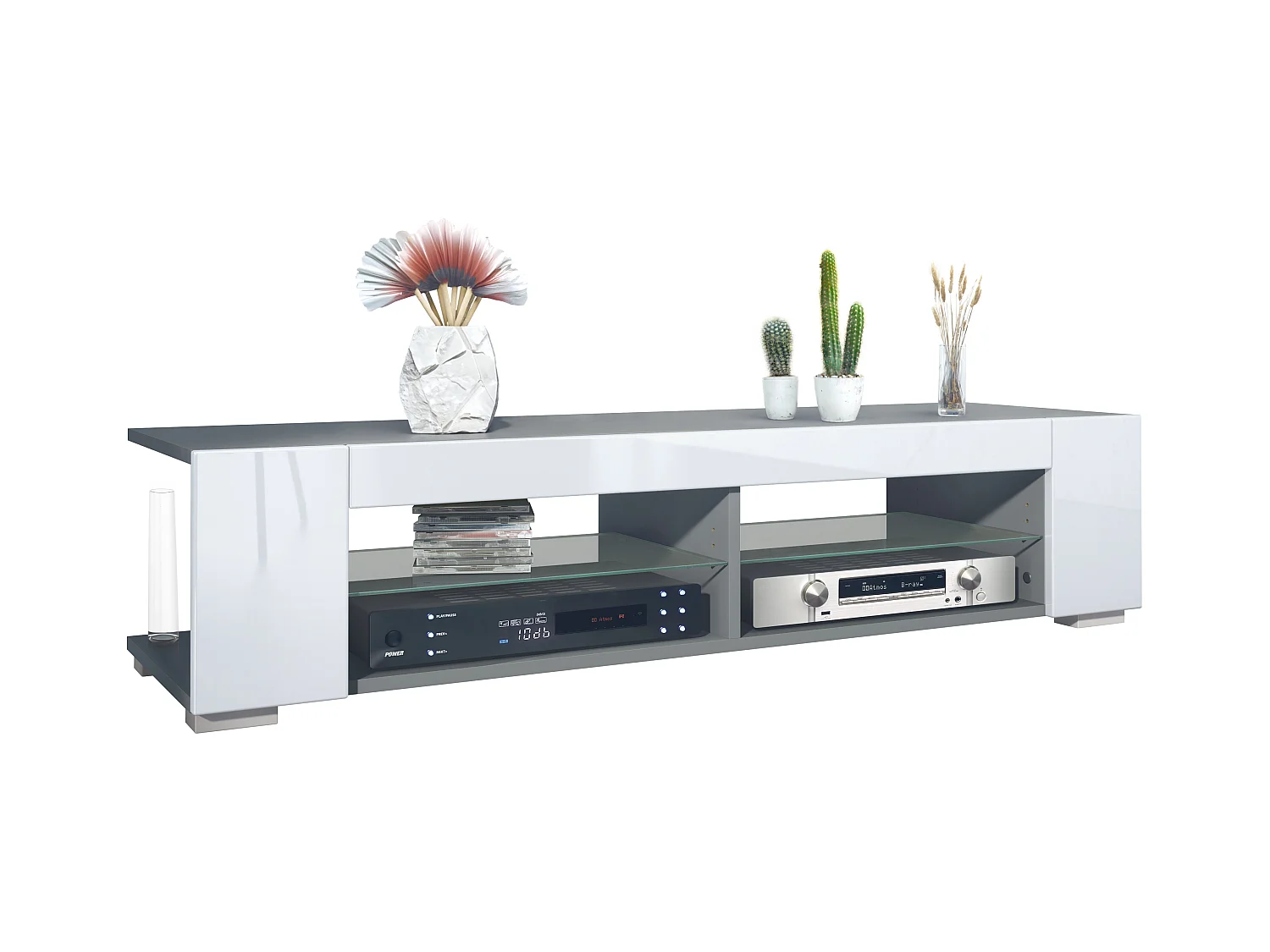 Meuble TV Movie, meuble TV avec 4 compartiments ouverts et moulures décoratives, anthracite mat/ (134,5 x 30,5 x 38,5 cm)