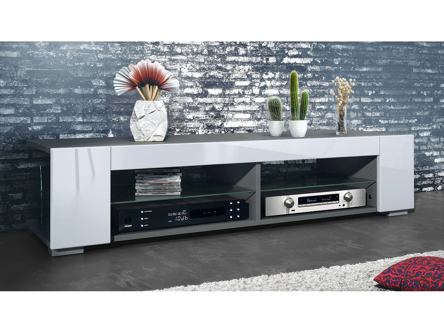 Meuble TV Movie, meuble TV avec 4 compartiments ouverts et moulures décoratives, anthracite mat/ (134,5 x 30,5 x 38,5 cm)