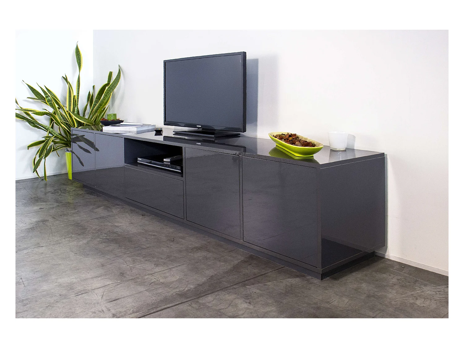 Mobile porta TV basso 220cm design moderno soggiorno antracite Aston Report