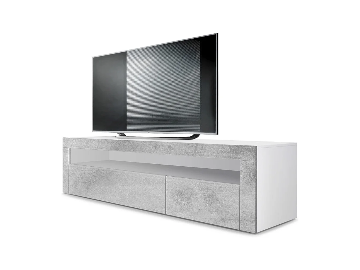 Vladon Mueble TV Valencia, Cómoda TV con 1 Compartimento abierto y 2 Puertas abatibles, Blanco mate/hormigón oxidado/hormigón oxidado (155 x 46 x 40 cm)
