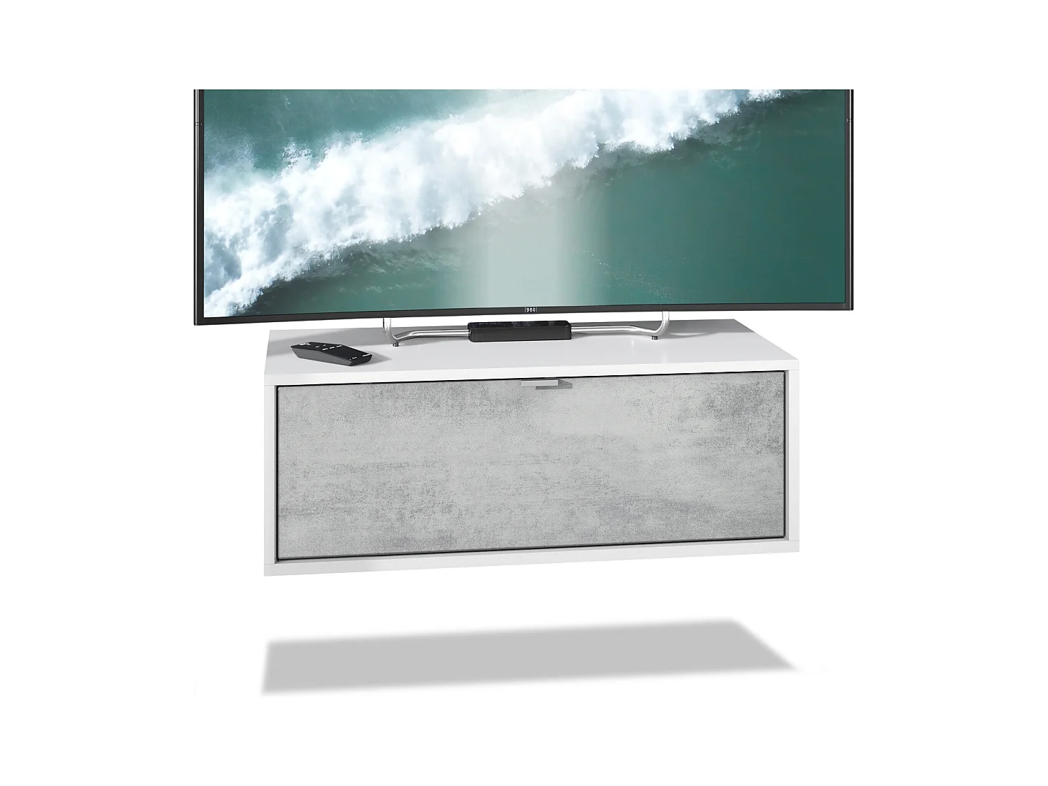 Meuble TV Lana 80 armoire murale lowboard 80 x 29 x 37 cm, caisson en blanc mat, façades en Aspect Béton Oxyde | Grand choix de couleurs