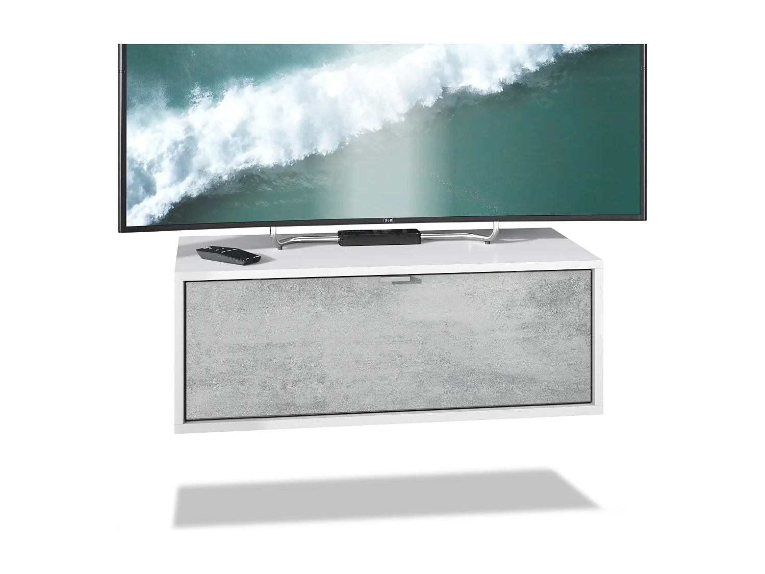 Meuble TV Lana 80 armoire murale lowboard 80 x 29 x 37 cm, caisson en blanc mat, façades en Aspect Béton Oxyde | Grand choix de couleurs