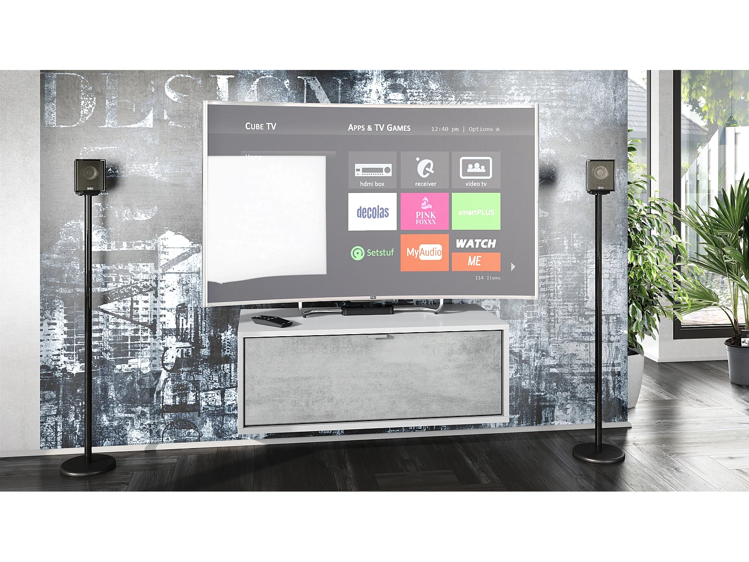 Meuble TV Lana 80 armoire murale lowboard 80 x 29 x 37 cm, caisson en blanc mat, façades en Aspect Béton Oxyde | Grand choix de couleurs