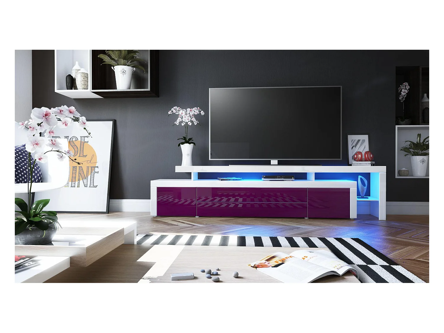 LOWBOARD Leon Brombeer Hochglanz / Weiß Hochglanz