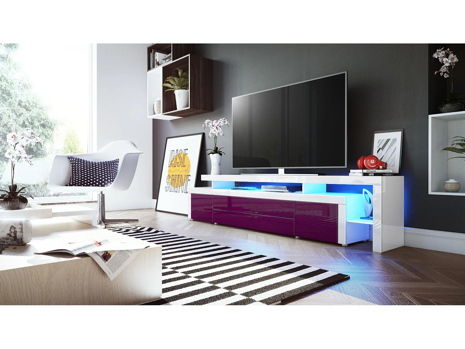 LOWBOARD Leon Brombeer Hochglanz / Weiß Hochglanz