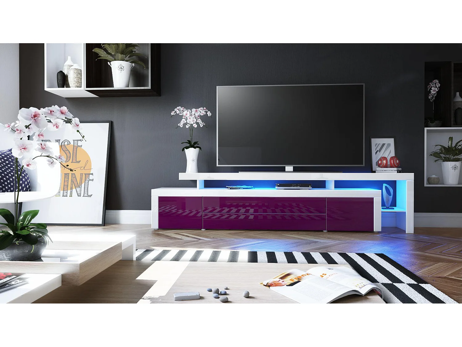 LOWBOARD Leon Brombeer Hochglanz / Weiß Hochglanz