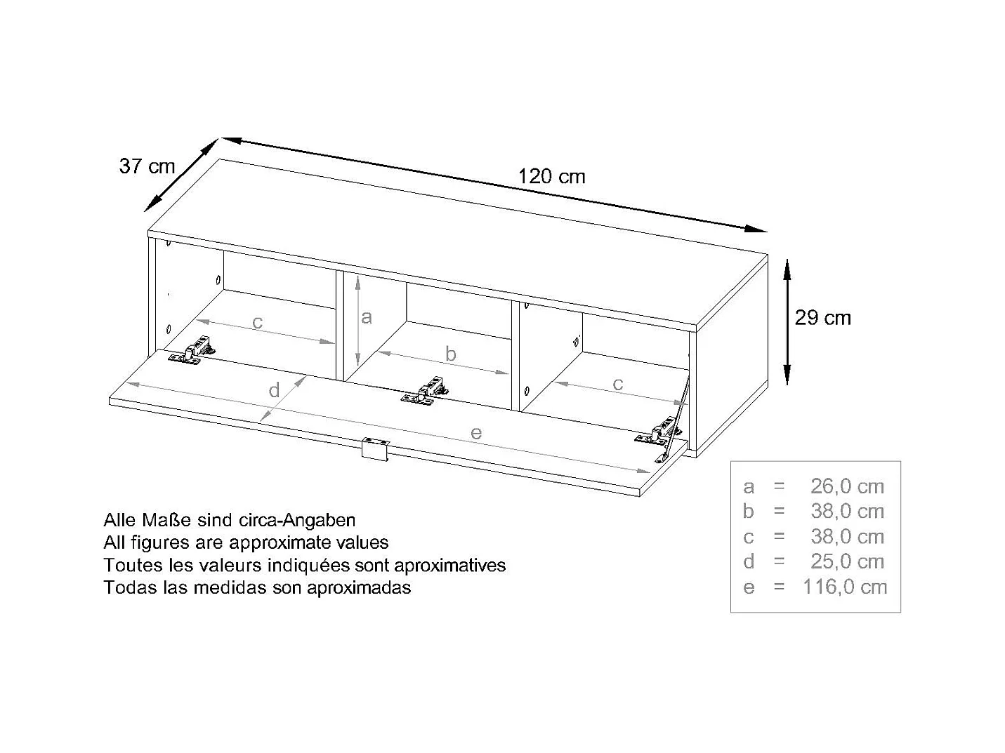 Ensemble de 2 set meuble TV Lana 120, lowboards de 120 x 29 x 37 cm chacun avec beaucoup d'espace de rangement, caisson en Blanc mat, façades en Bordeaux brillant