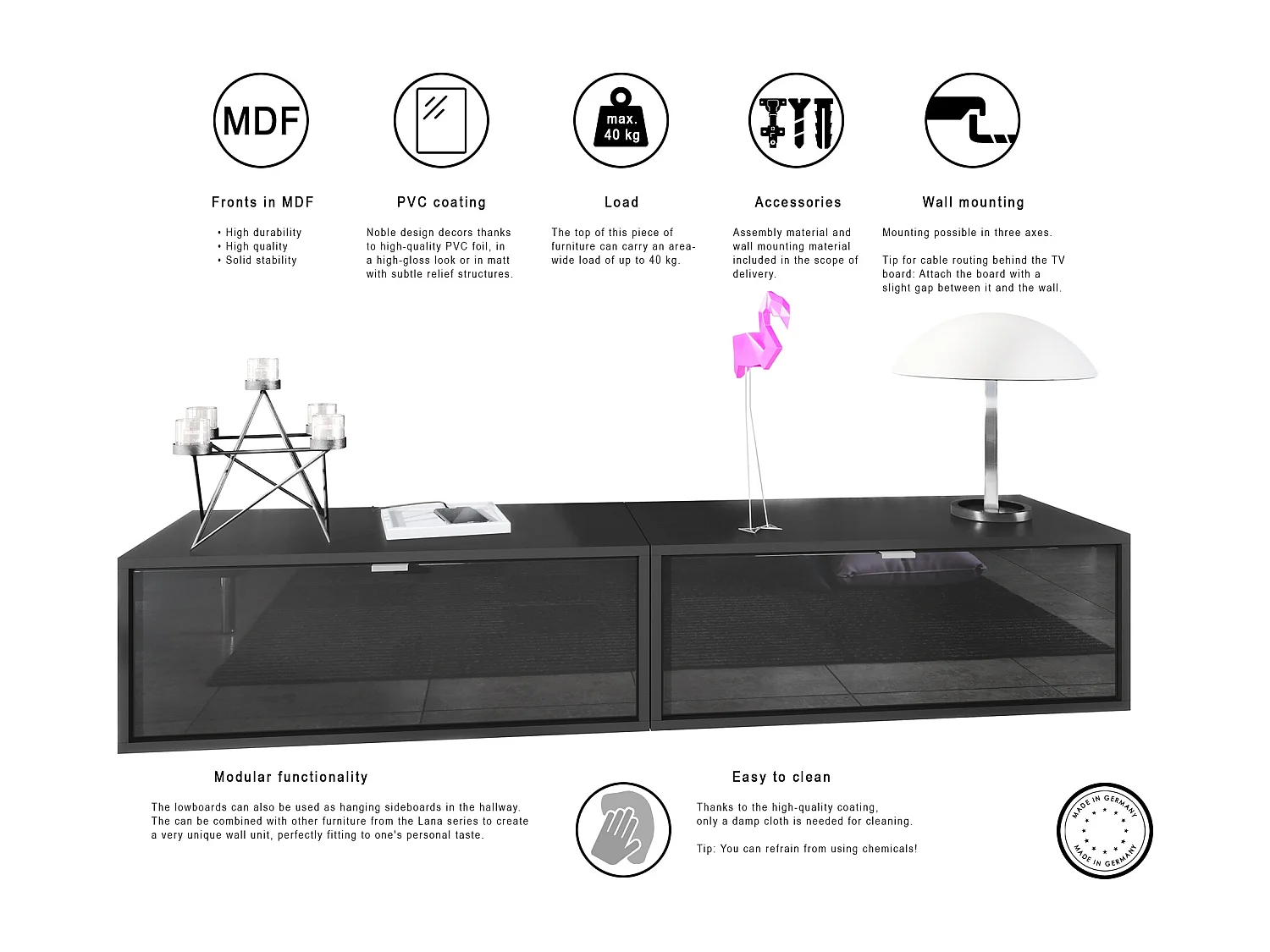 LOWBOARD Lana Fronten in Beton Oxid Optik