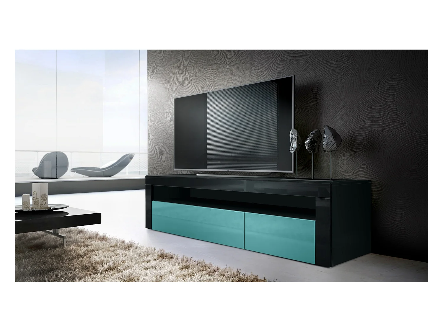 LOWBOARD Valencia Petrol Hochglanz / Schwarz Hochglanz