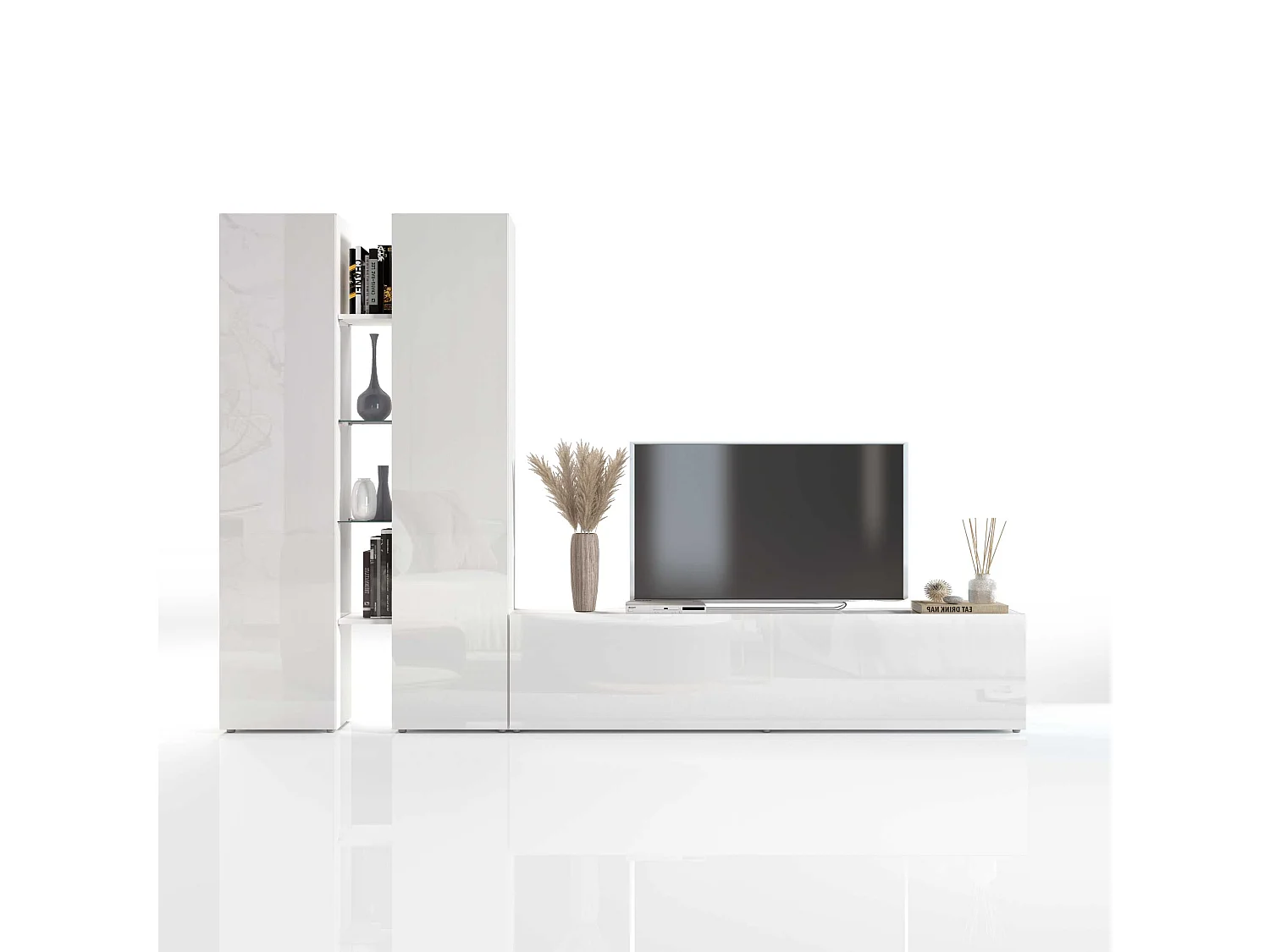 Parete attrezzata Maruska set soggiorno bianco lucido 260x30x180 cm