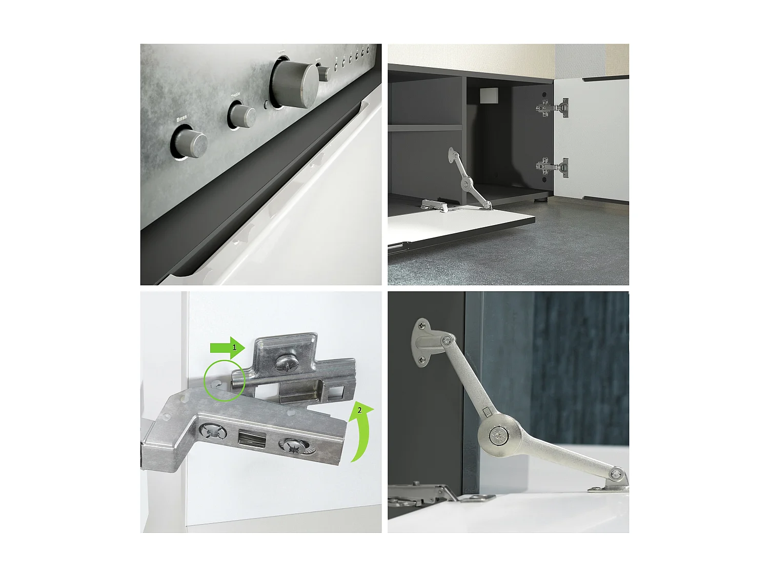 TV Board Mogan 181 x 39 x 35 cm, lavagna lunga con 6 scomparti, corpo in antracite opaco, frontali in ossido di cemento grigio