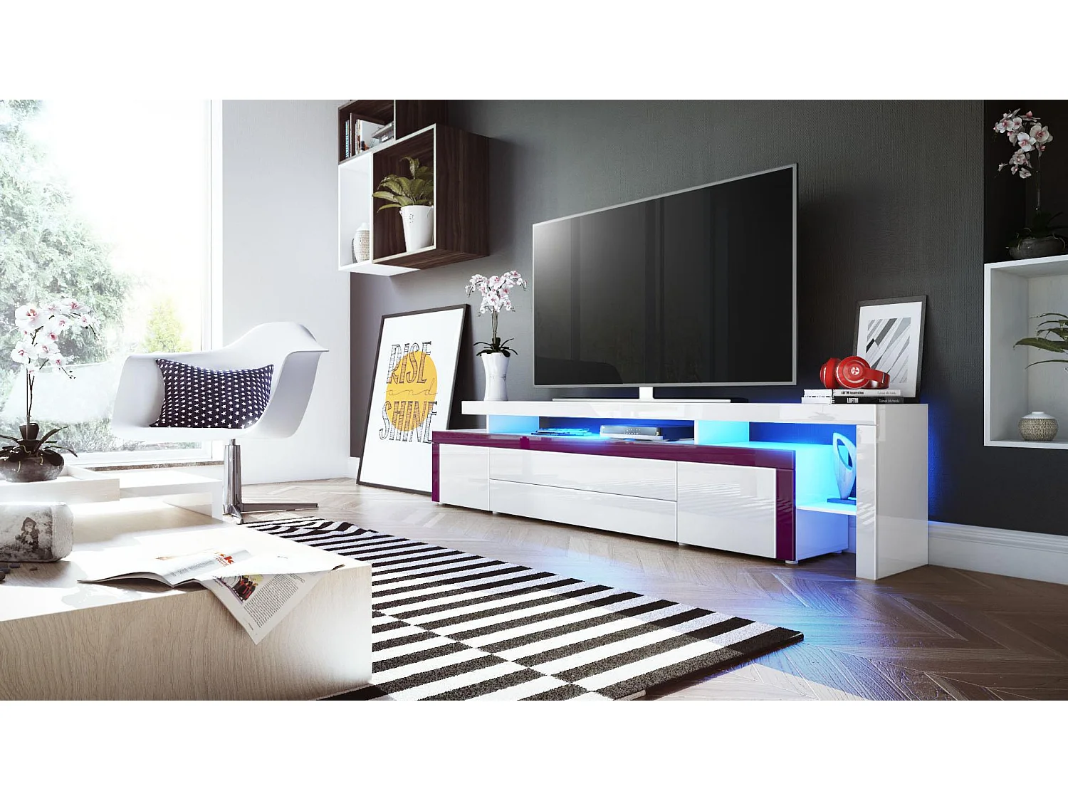 LOWBOARD Leon Weiß Hochglanz / Brombeer Hochglanz