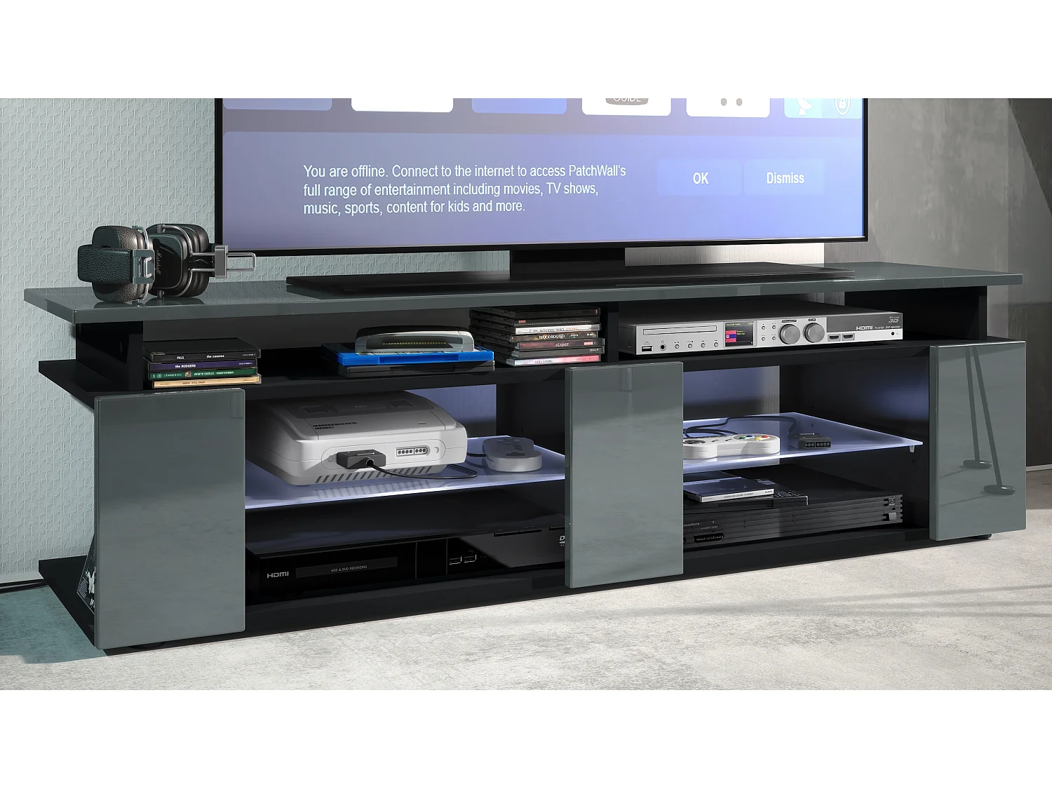 LOWBOARD Movie Fronten und obere Platte des Aufsatzes in Grau Hochglanz