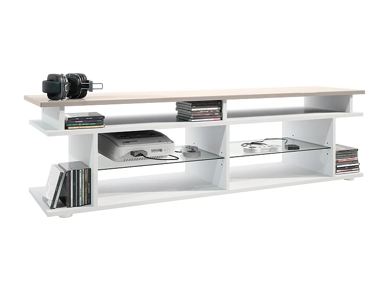 Mesa televisión Movie V3 Game On 138,5 x 39 x 37,5 cm ,, carcasa en blanco mate, soporte de TV en gris arena de alto brillo