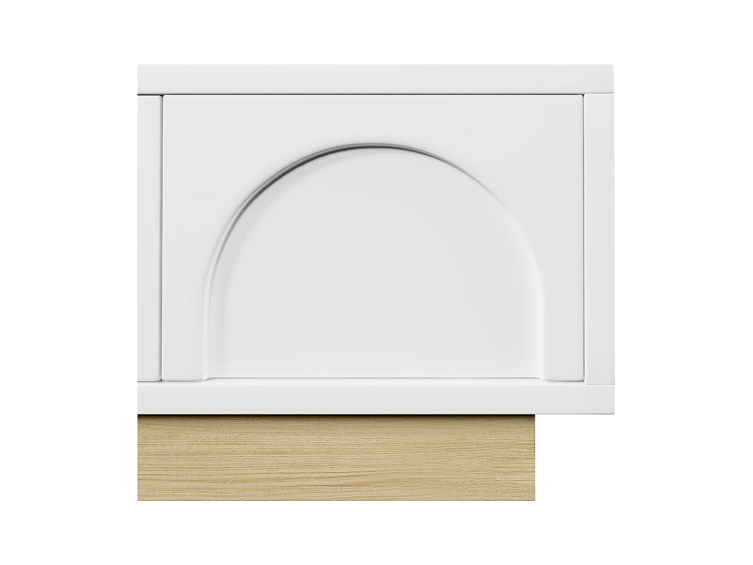 Meuble TV moderne 175x40x42cm - design incurvé - 4 portes - base aspect bois - blanc