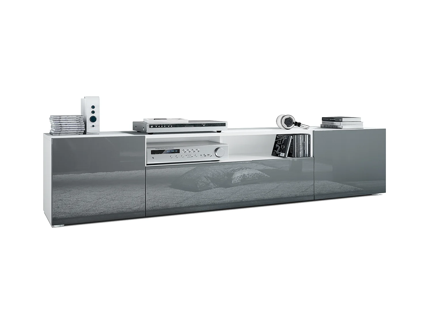 LOWBOARD Mogan Fronten in Grau Hochglanz