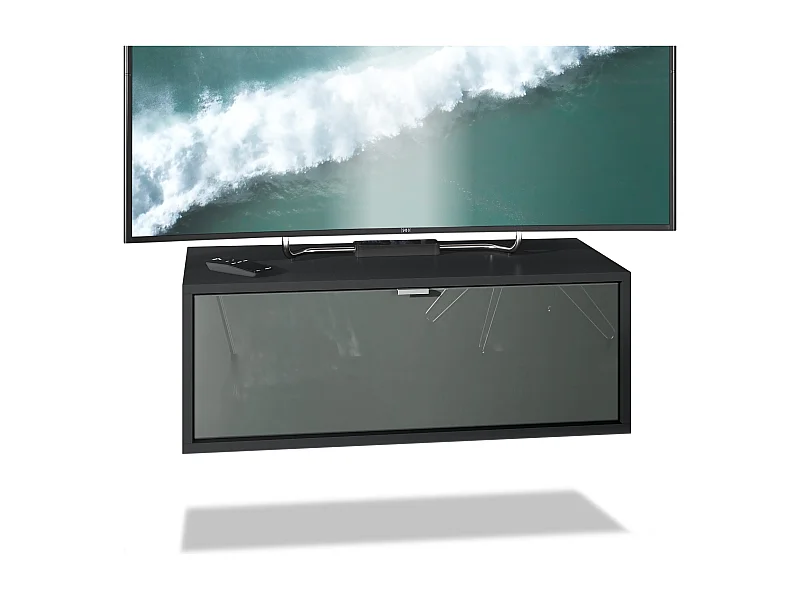 TV Board Lana 80 mobile da parete Porta TV 80 x 29 x 37 cm, struttura in nero opaco, frontali in grigio lucido | Ampia scelta di colori