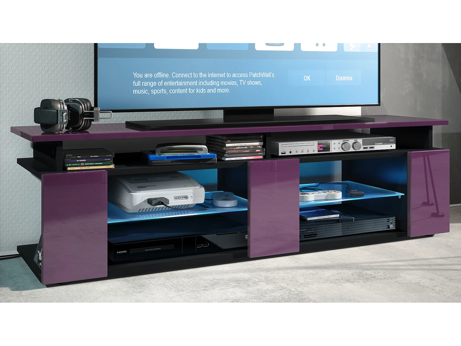 LOWBOARD Movie Fronten und obere Platte des Aufsatzes in Brombeer Hochglanz