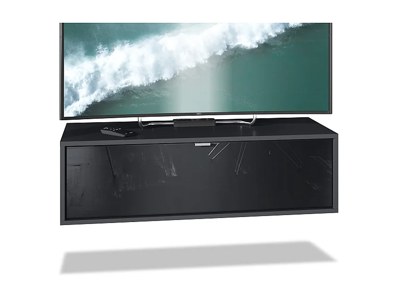 Meuble TV Lana 100 armoire murale lowboard 100 x 29 x 37 cm, caisson en noir mat, façades en noir haute brillance | Grand choix de couleurs