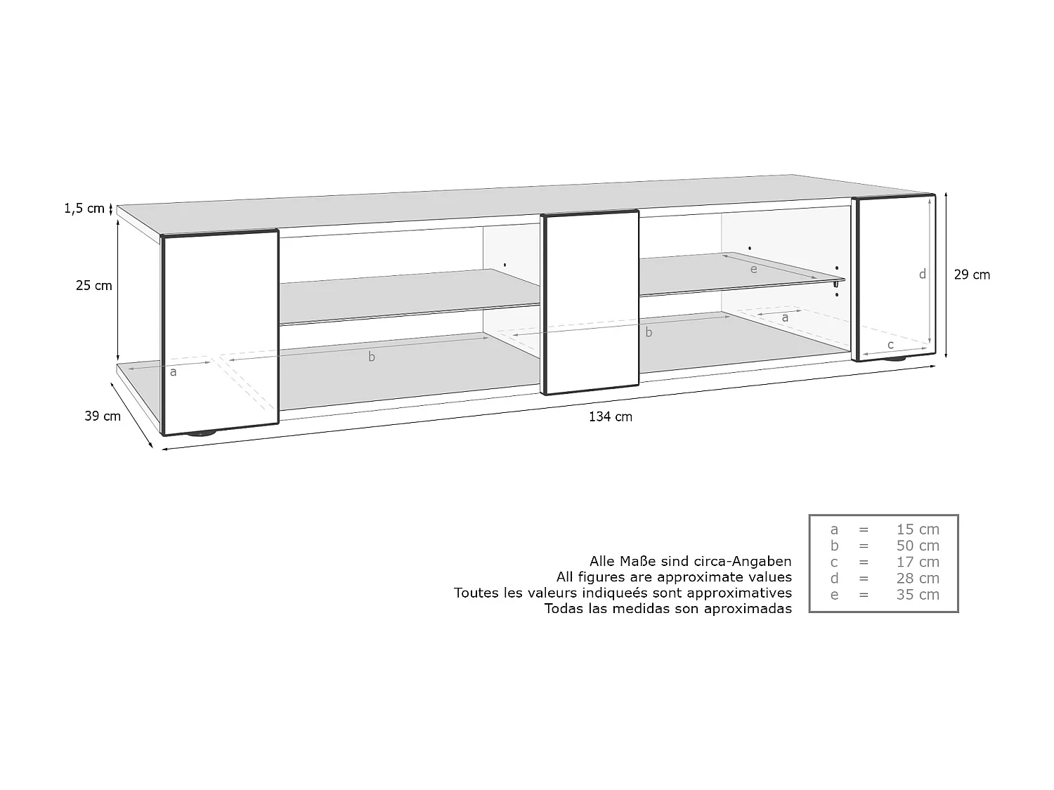 Buffet bas Movie V2, Meuble TV avec 6 compartiments ouverts et placages décoratifs, Noir mat/Bordeaux brillant, éclairage LED blanc inclus (134 x 29 x 39 cm)