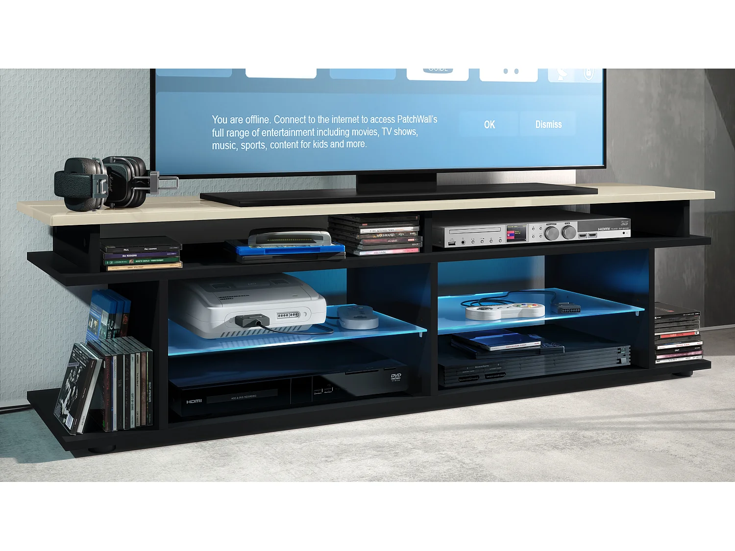 LOWBOARD Movie Platte des TV-Aufsatzes in Creme Hochglanz