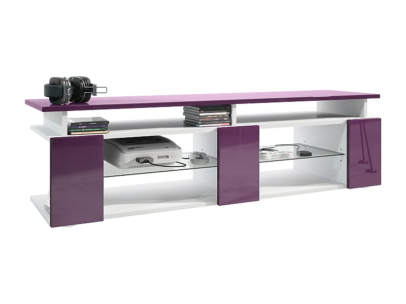 TV Board Movie V2 Game On Lowboard 138,5 x 39 x 39 cm , caisson en blanc mat, façades en mûre haute brillance