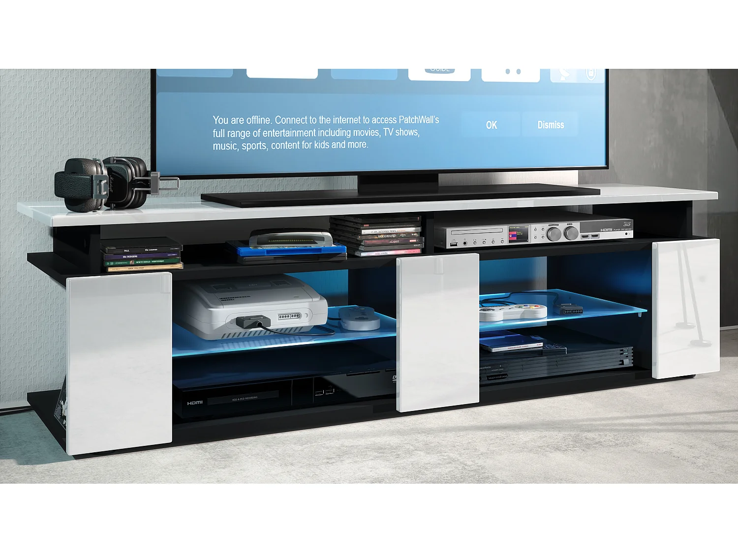 LOWBOARD Movie Fronten und obere Platte des Aufsatzes in Weiß Hochglanz