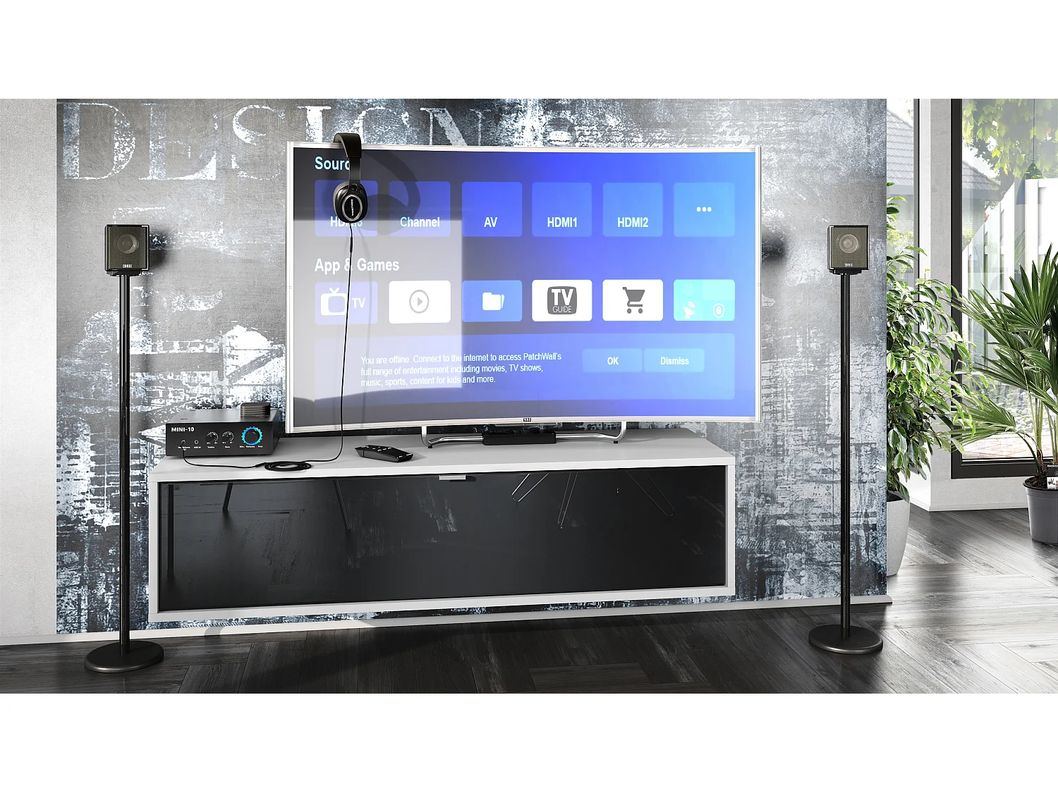 Meuble TV Lana 120 armoire murale lowboard 120 x 29 x 37 cm, caisson en Blanc mat, façades en Noir haute brillance | Grand choix de couleurs